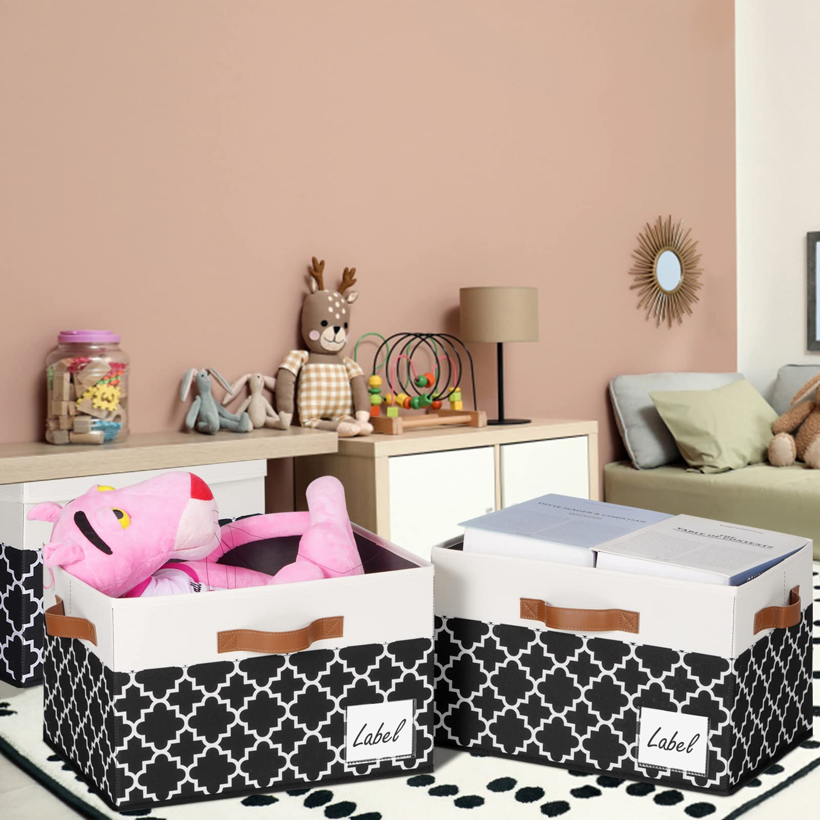 Ghvyennttes Extra Large Storage Bins With Lids, Foldable Fabric Storage Boxes With Lids And 3 Leather Handles, Sturdy Storage Ba